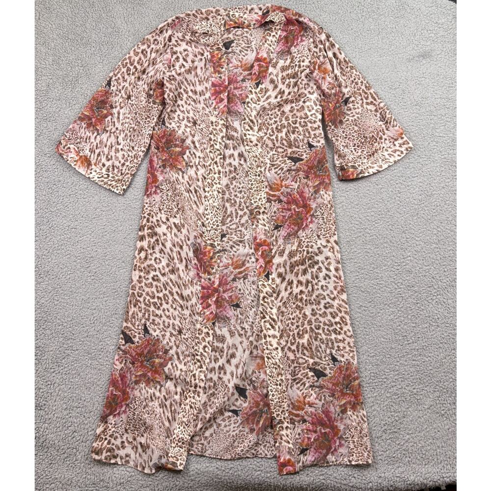AllSaints Kimono Womens 0 Pink Carine Laertes Open Front 3/4 Sleeve Floral Long